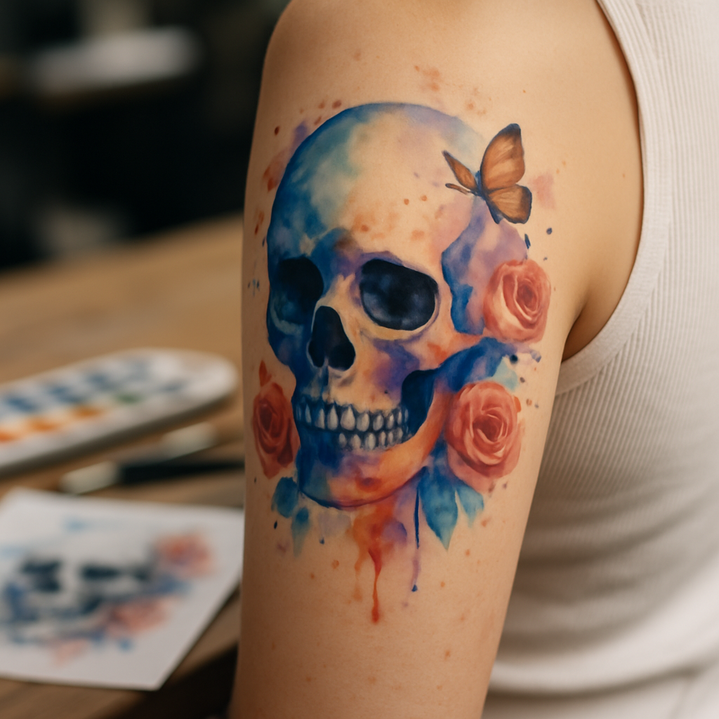 Sprechender Totenkopf: Aquarell-Stil für Tattoo-Inspiration 2e8abfea 840e 48e0 b946 213e53f483e6